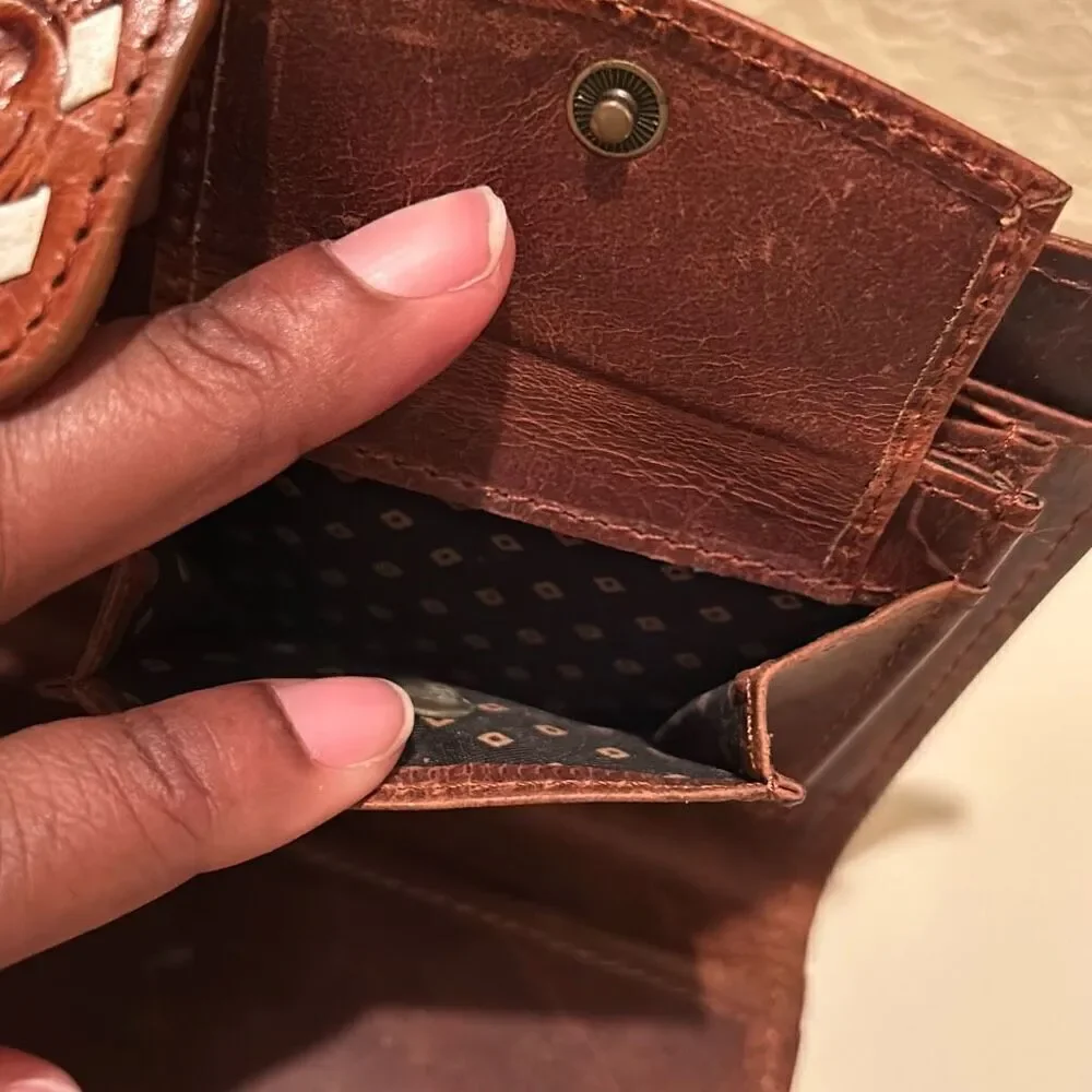 Sexy Little Vintage Leather And Cowhair Western Wallet On Chain Black Brown New